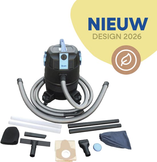 Zwarte Livin' vijverstofzuiger met accessoires en slangen, nieuw design 2026.