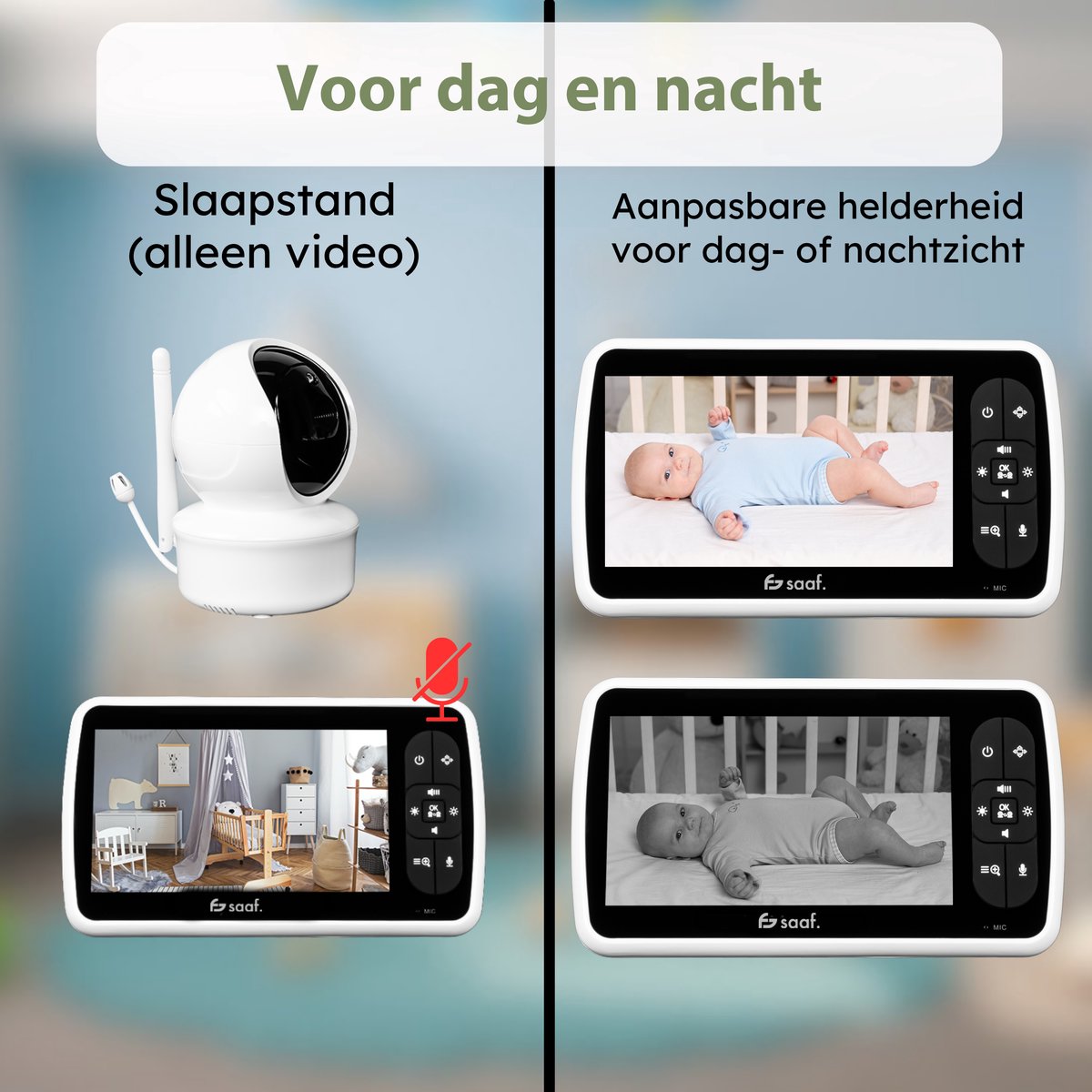 Saaf Babyfoon met Camera 5 Inch Scherm en Houder - afbeelding 3