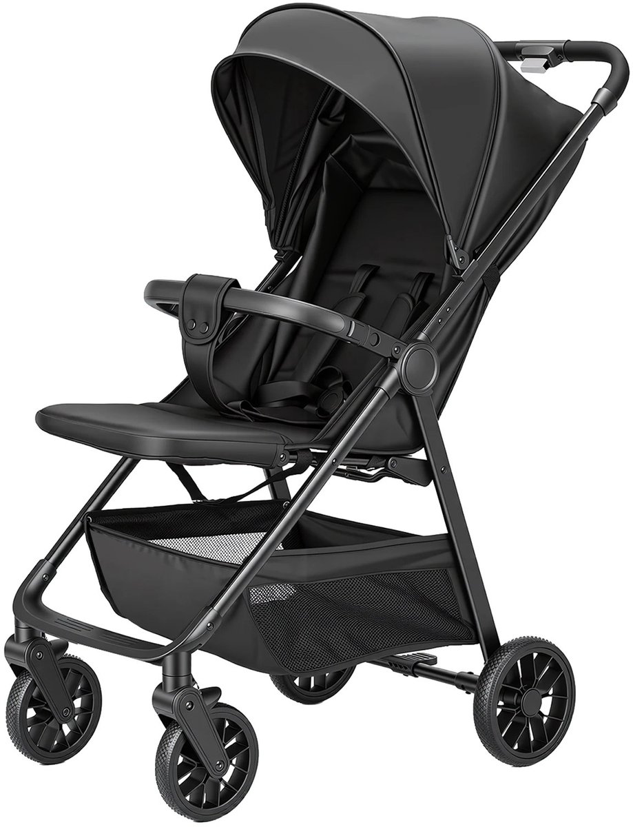 Dailygoods Kinderwagen voor peuters met verstelbare zitting, ultracompacte kinderwagen met grote opbergmand, luifel, voo