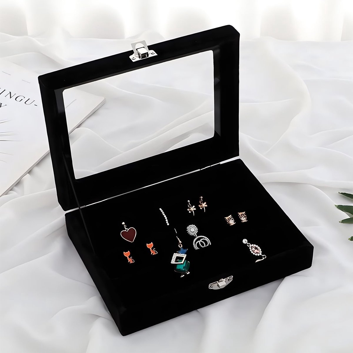 Dailygoods- Juwelendoos met Slot - Sieradendoos voor Volwassenen - Ringdoos - Oorbellen/Manchetknopen - Transparant Glazen Deksel - Groene kleur