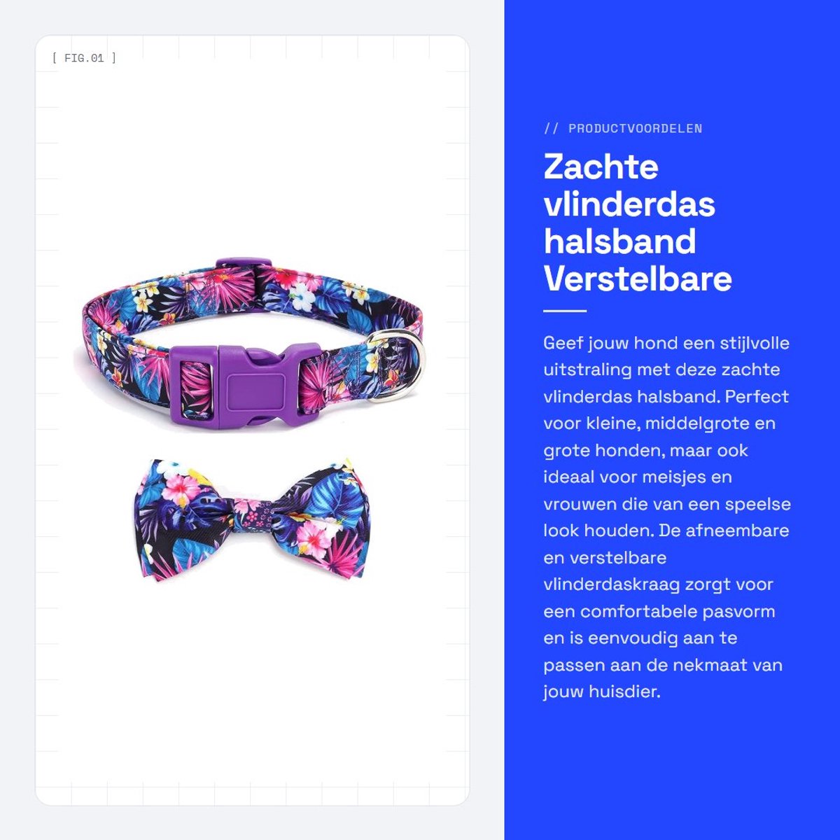 Dailygoods- Vlinderdas - Verstelbare Kraag - Afneembare Halsband - Geschikt voor Honden - Maat S (22-38 cm) - Breedte 1,5 cm