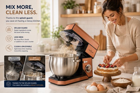 Swiss Haus® KM2285 Keukenmachine - 1500W Keukenrobot - 8.5L RVS Mengkom - 6 Snelheden + Pulse - Foodprocessor met Accessoires - Koper — afbeelding 3