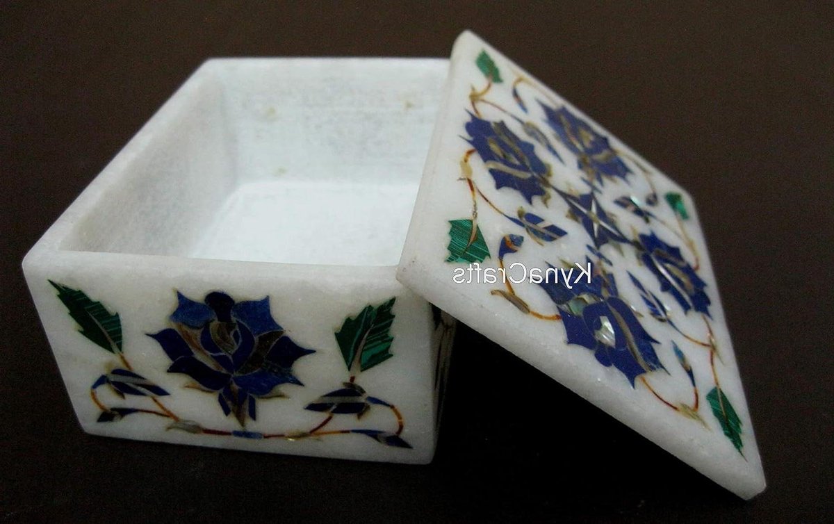 Snuisterij doos - Decoratieve doos - Sieraden opbergen - Handgemaakt Inlay Art - 10.5 cm - Wit