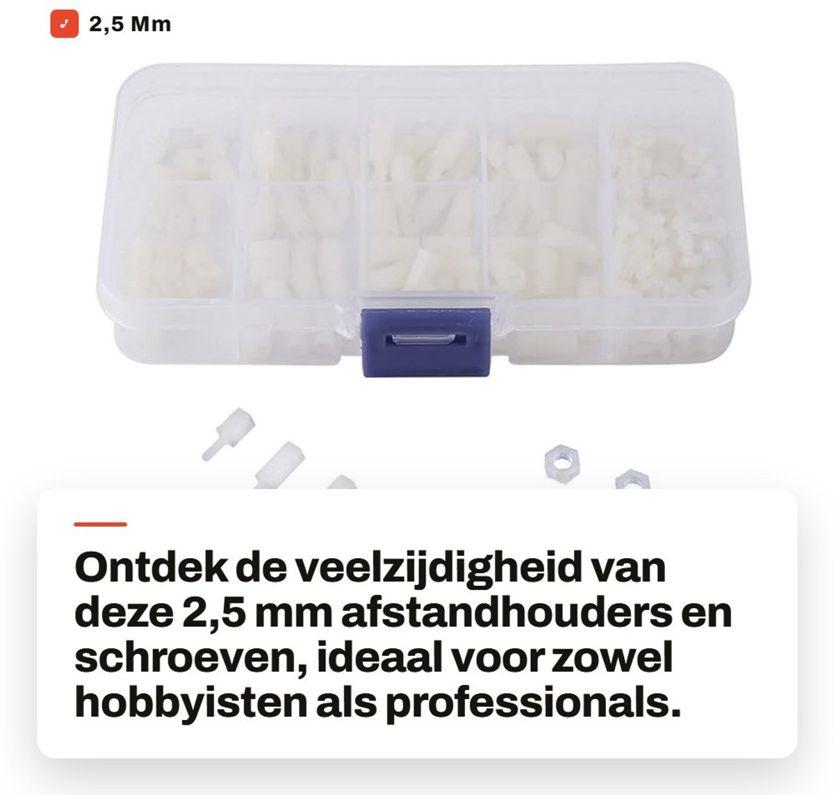 Dailygoods - 2,5 Mm Afstandhouder - Nylon Moeren en Bouten - Duurzaam en Waterdicht - Wit - Assortiment Set 200st - Geschikt voor Diverse Toepassingen...
