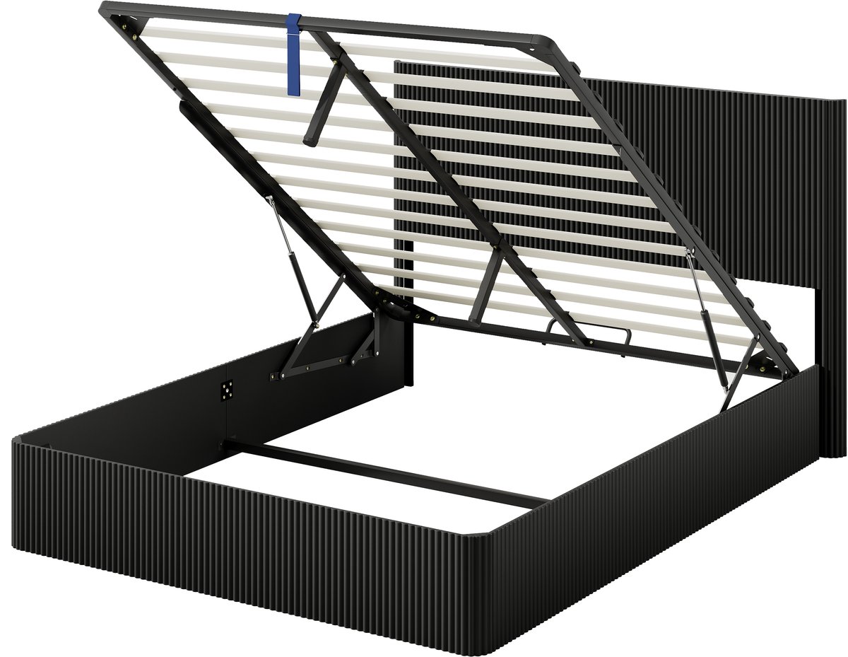 COVREO Liftbed met hydrauliek – 160x200 cm – Tweepersoonsbed met opbergruimte – Bedframe met lattenbodem – Zwart - zonder matras