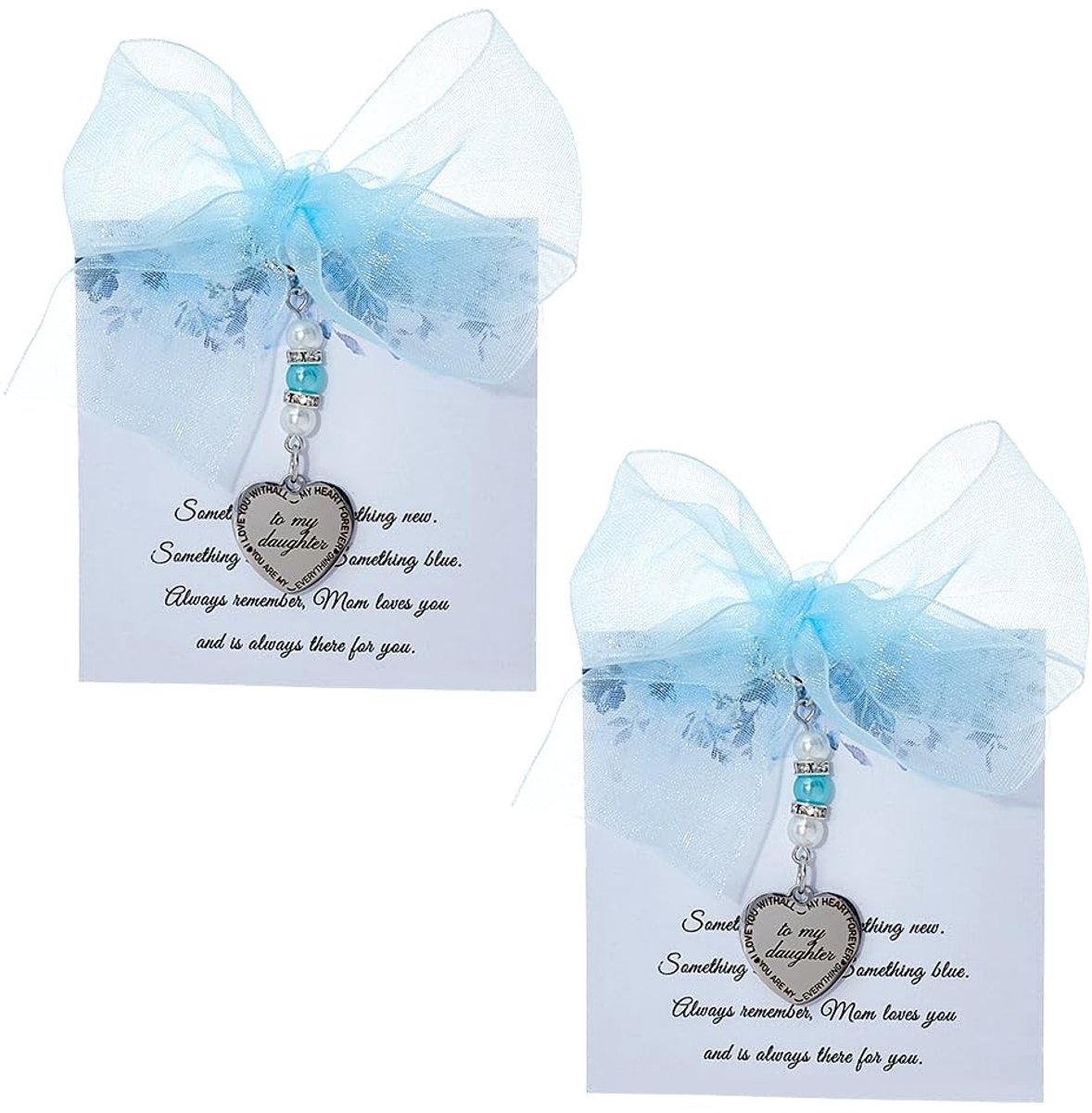 Dailygoods- Bruidscadeau Set van 2 - Iets Blauw Charm - Boeketbedels - Wenskaart - Aandenken - Symboliek van Liefdesgeluk - Bruidsbedel