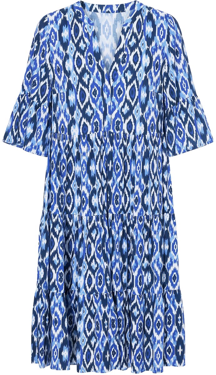 Studio Untold - Dames - Maxi-jurk A-lijn ruiten volants - Donkerblauw - Maat 50+