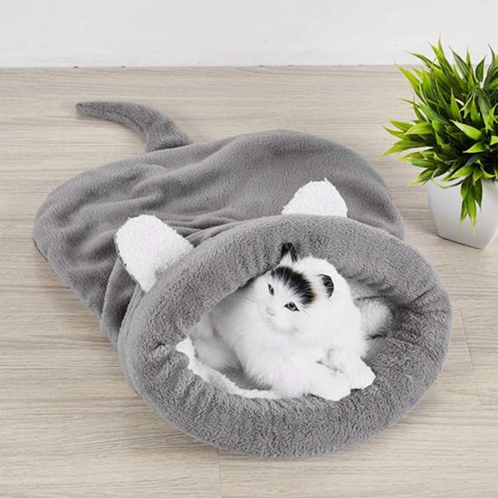 Zachte en warme katten slaapzak van pluche, wasbare snuggle sack en dekentje voor katten en puppy's (Grijs) — afbeelding 3