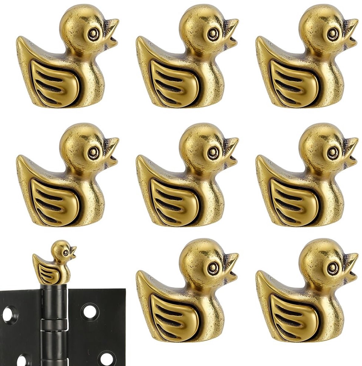 Dailygoods- Scharnierkop 8 stuks - Messing Eend - Antieke Gouden Afwerking - Decoratieve Topper - Verzamelbeeldjes - Compact Formaat 14,5 x 10,5 x 14,5 mm - Decoratie
