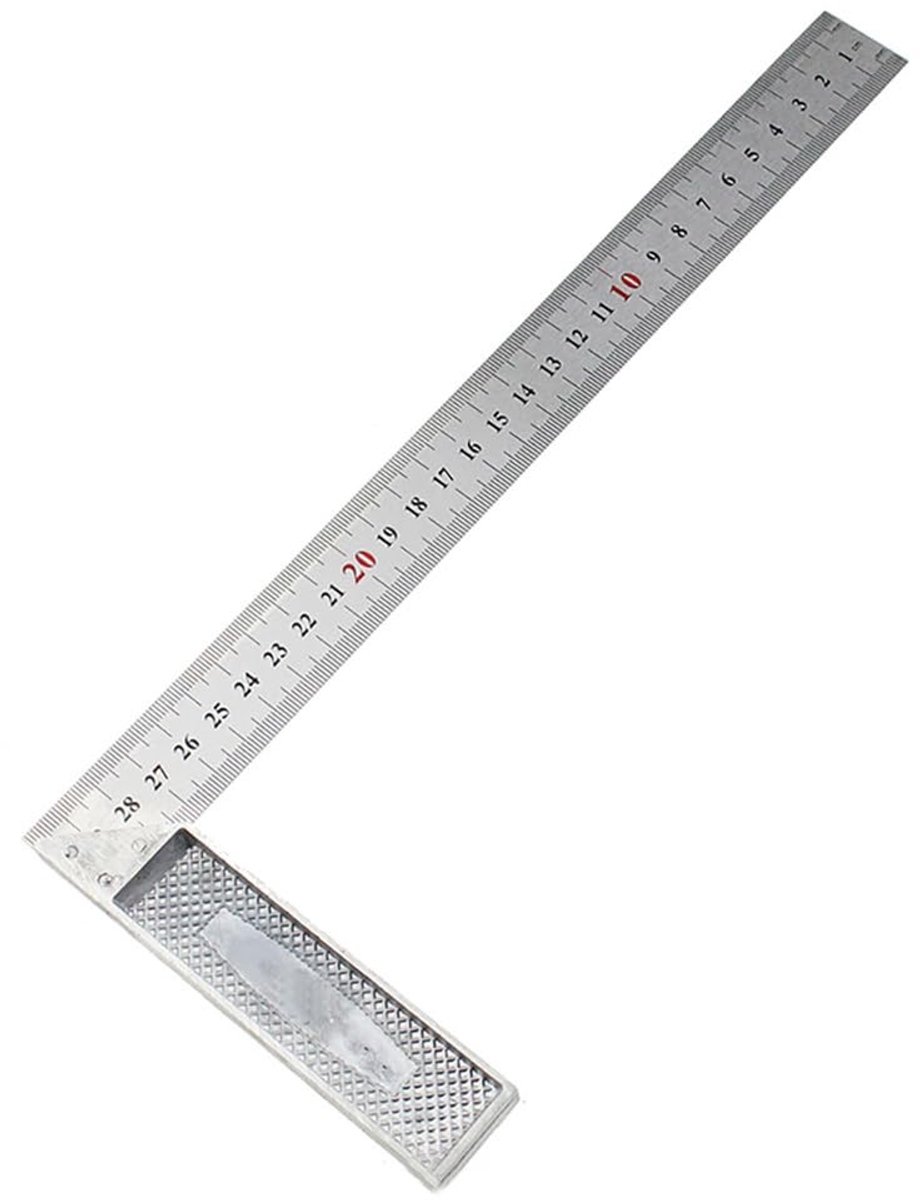 Dailygoods- Liniaal Roestvrij Staal 300 mm - L-vormige Hoekliniaal - 90° Vierkante Hoek - Precisie Meten - Ideaal voor Houtbewerking/Ambachtslieden - Meetlat
