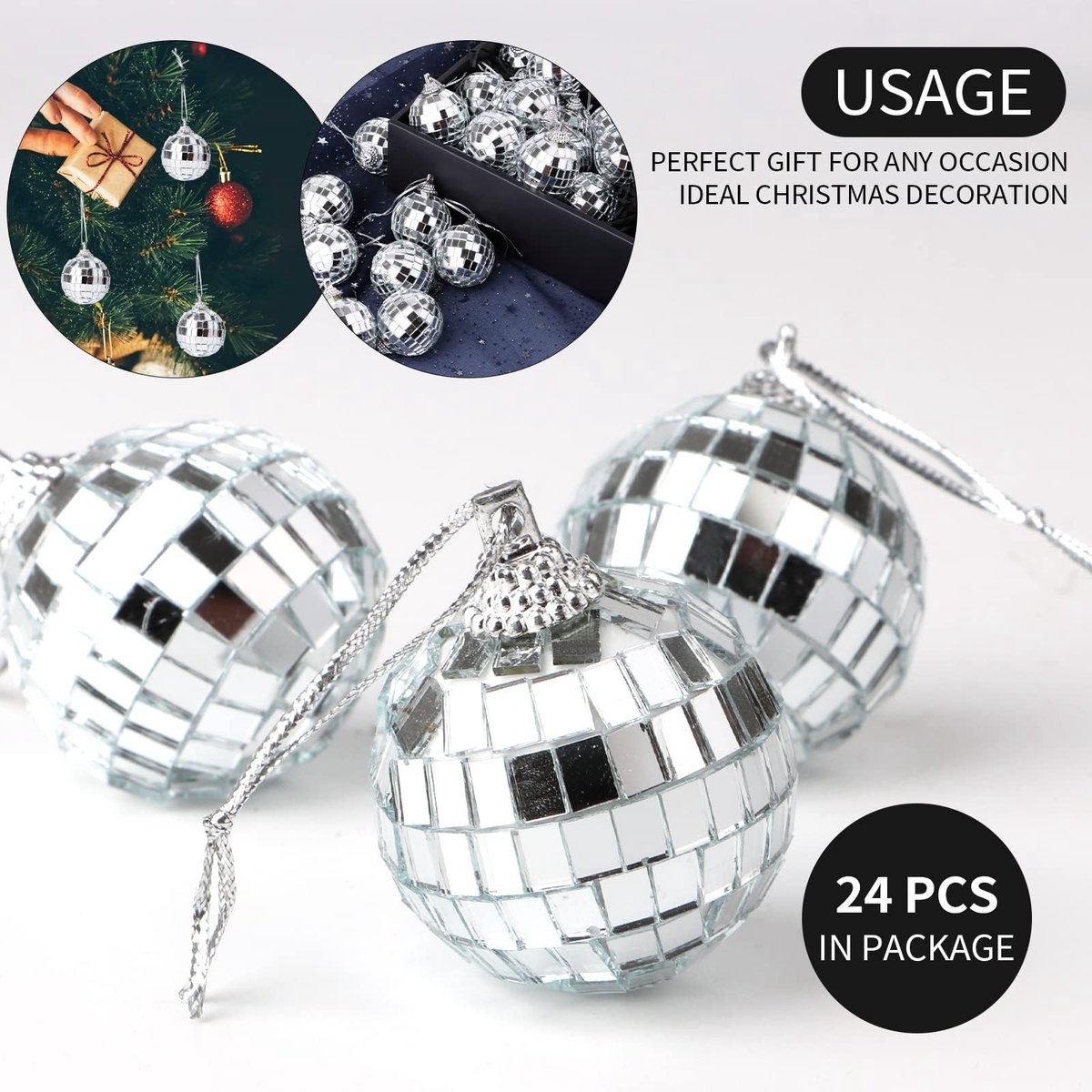 Dailygoods- Kersthangers 24 stuks - Mini-discoballen - Spiegelbol - Decoratie - Feestdecoratieaccessoires - 3 cm