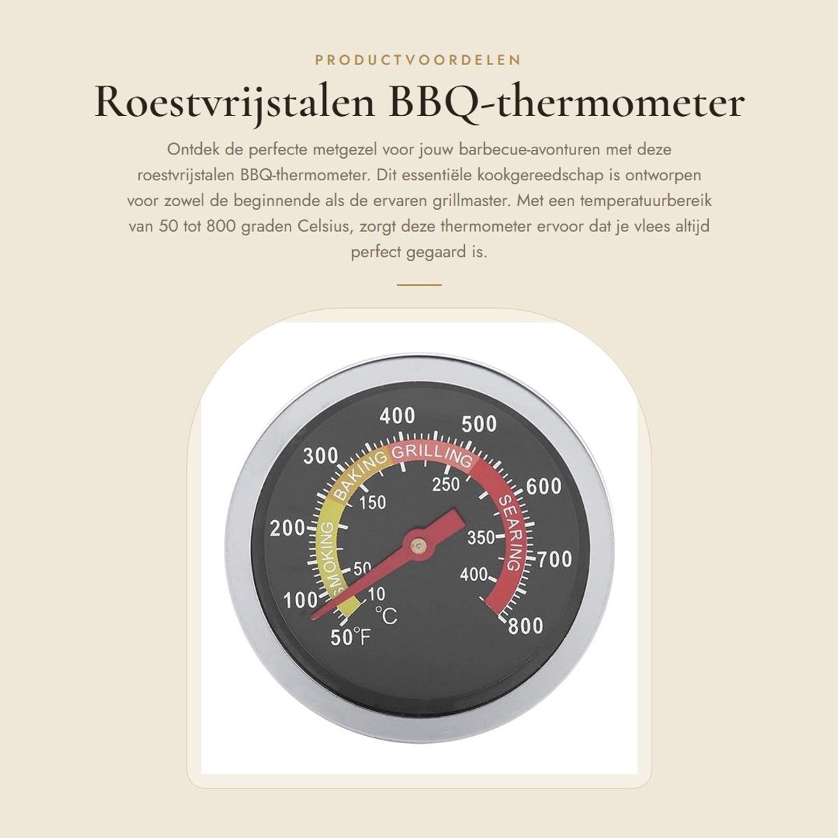 Dailygoods- BBQ-Thermometer Professionele Temperatuurmeter - Draadloos - Roestvrij Staal - Gehard Glas - 60 mm Diameter - 80 mm Totale Lengte - Grillthermometer