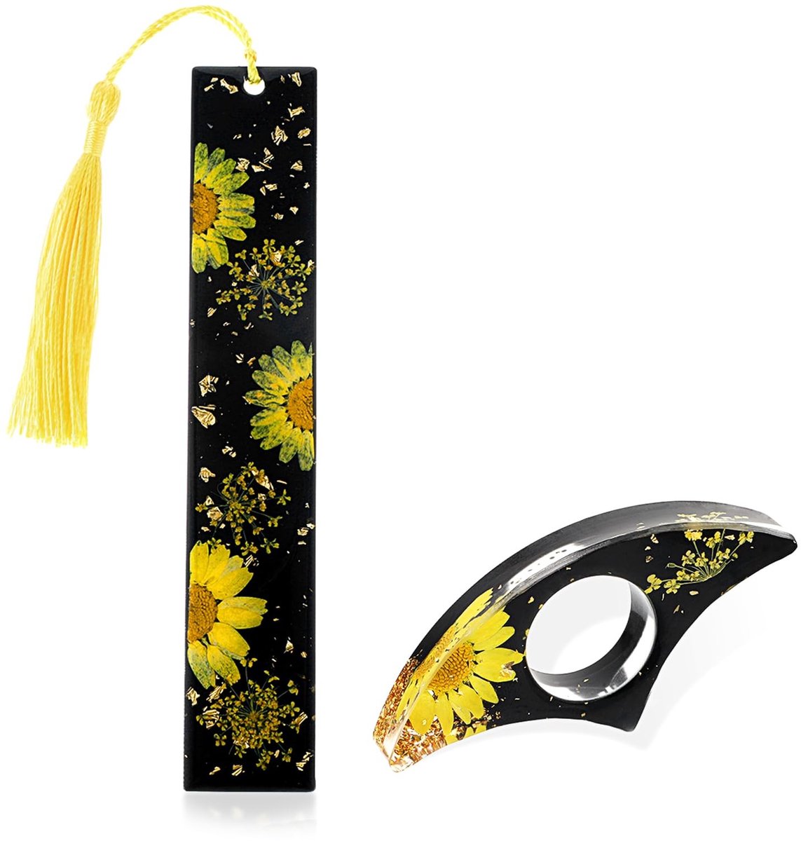 Dailygoods- Boekenleggerset 2-delig - Hars Bladwijzer - Duimboekhouder - Handgemaakte Boekenmarker - Kwasten - Comfortabel Lezen