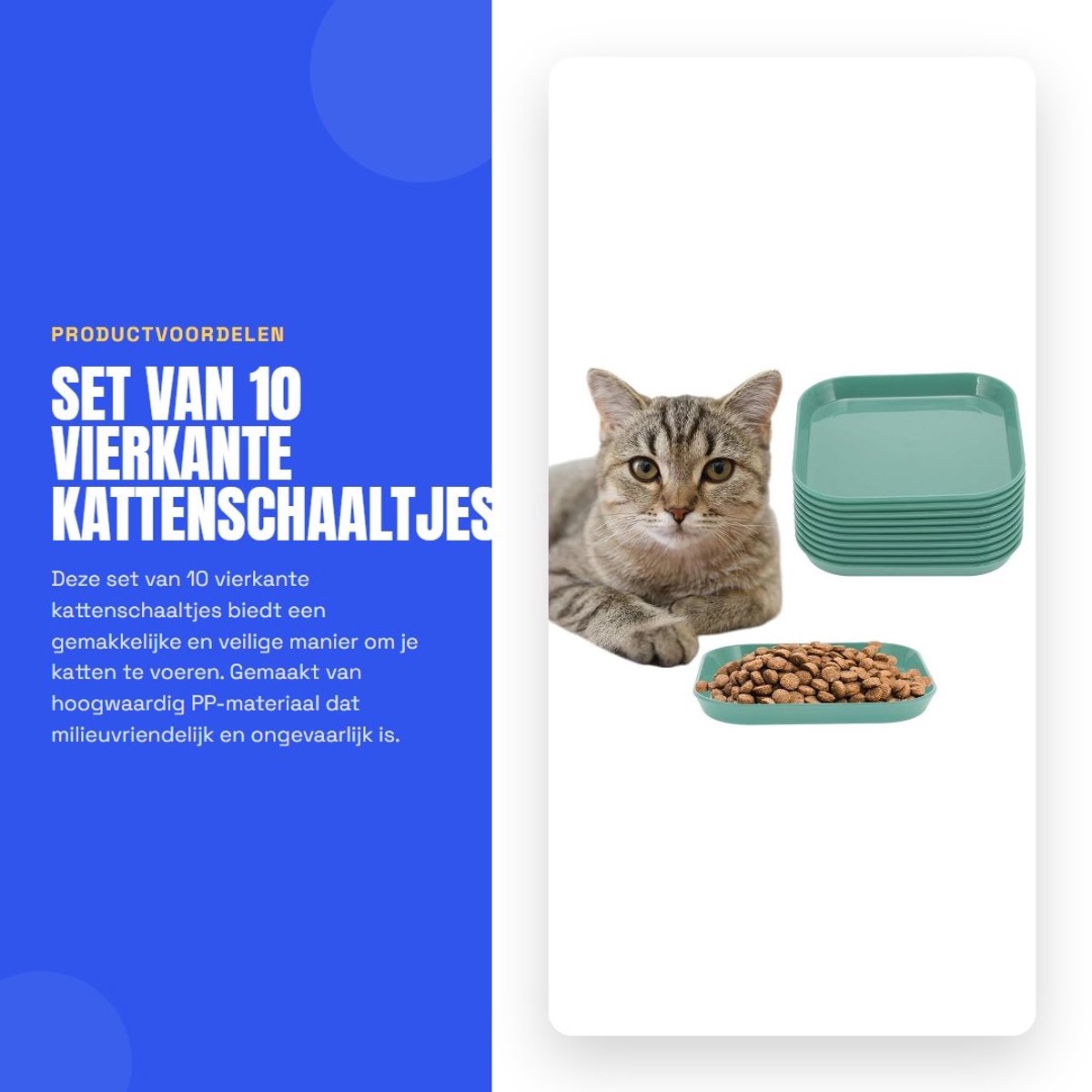 Dailygoods- Kattenschaal 10 Stuks - Platte Kattenvoerbak - Eetbak/Kattenbord - Milieuvriendelijk PP-Materiaal - Brede Mond - Veilig voor Kittens - Voerbak