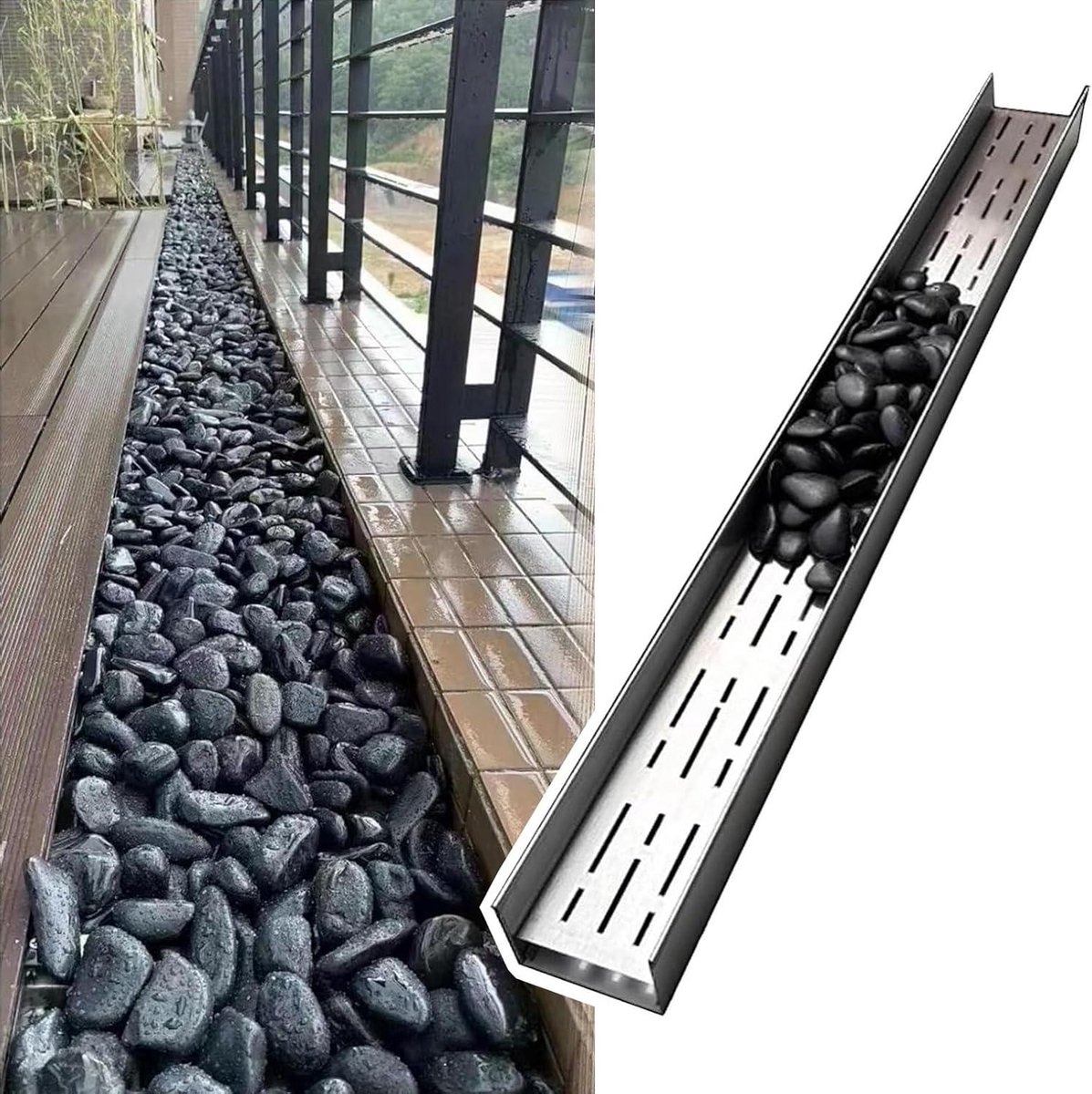 Drainagegoot Tuin - Lineaire Afwatering - Wateroverlast Voorkomen - Verborgen Roestvrij Staal - 100 cm Lengte - Zilver