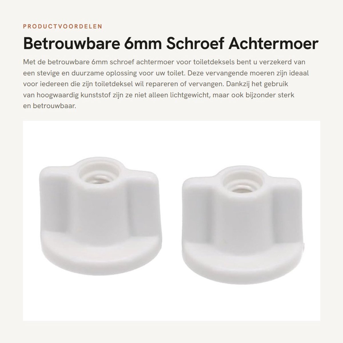 Dailygoods- Schroef Achtermoer Vervanging - 6mm Schroef - Kunststof - Pack van 2 - Wit - Eenvoudig te installeren - Toiletdekselmoer