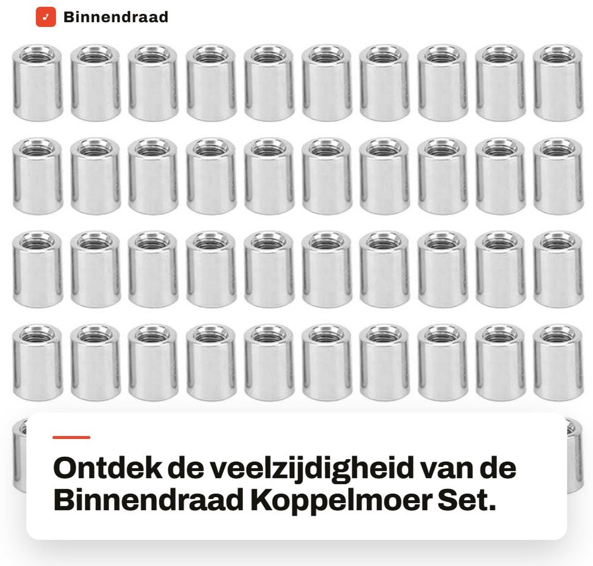 Dailygoods- Koppelmoer Set van 50 Stuks - Binnendraad M5 x 0.8 - Roestvrij Staal - Duurzaam - Corrosiebestendig - Hoogwaardige Koppelingsaccessoires - Verbindingmoer