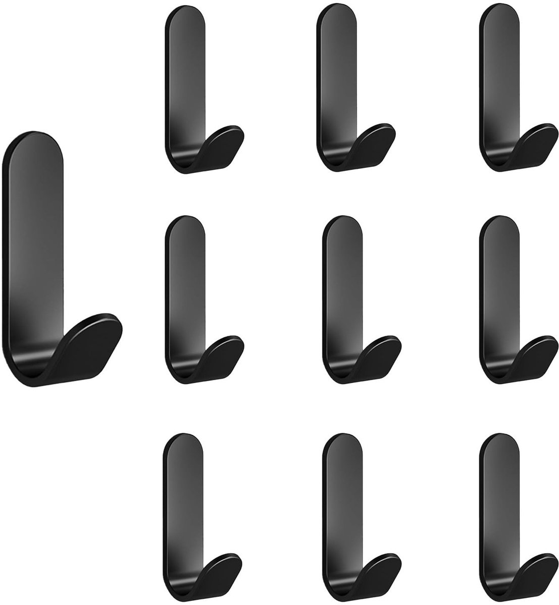 Dailygoods- Garderobehaken 10 stuks - Zelfklevende Wandhaken - Mat Zwart Roestvrij Staal - Jashaak/Sleutelhaken - Ruimtebesparend - Hoog Draagvermogen - Kapstokhaak