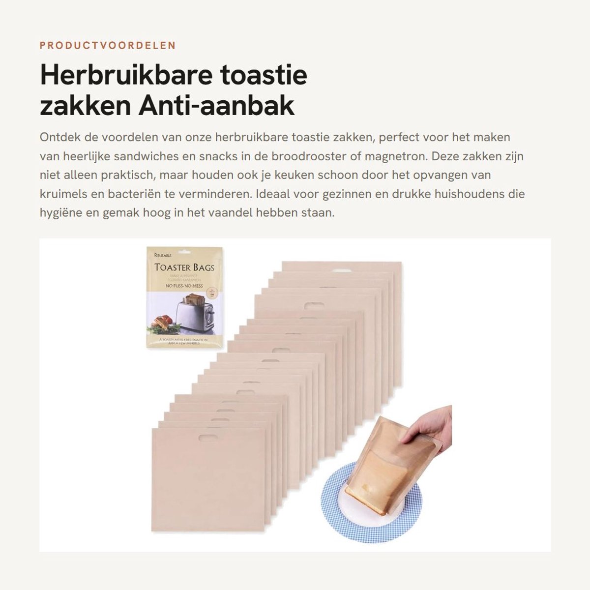 Dailygoods- Toastie Zakken 20 Stuks - Herbruikbaar - Antiaanbak - Wasbaar - Teflon - Hygiënisch - Voor Broodrooster/Oven