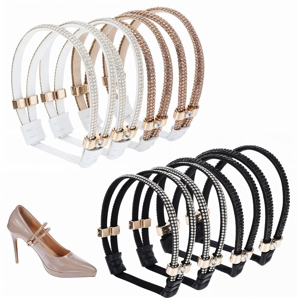 Dailygoods- Schoenriemen 8 stuks - Afneembare elastische veters - Hoge hakken/sandalen - Klittenbandsluiting - Zacht polyester - Verstelbare gespen - Schoenveters