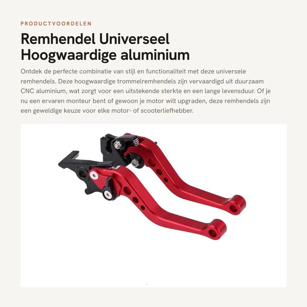 Dailygoods- Remhendel Universeel 22 mm - CNC Aluminium - Trommelremhendel - Handgrepen - Rood - Hoogwaardige Kwaliteit - Remgrepen