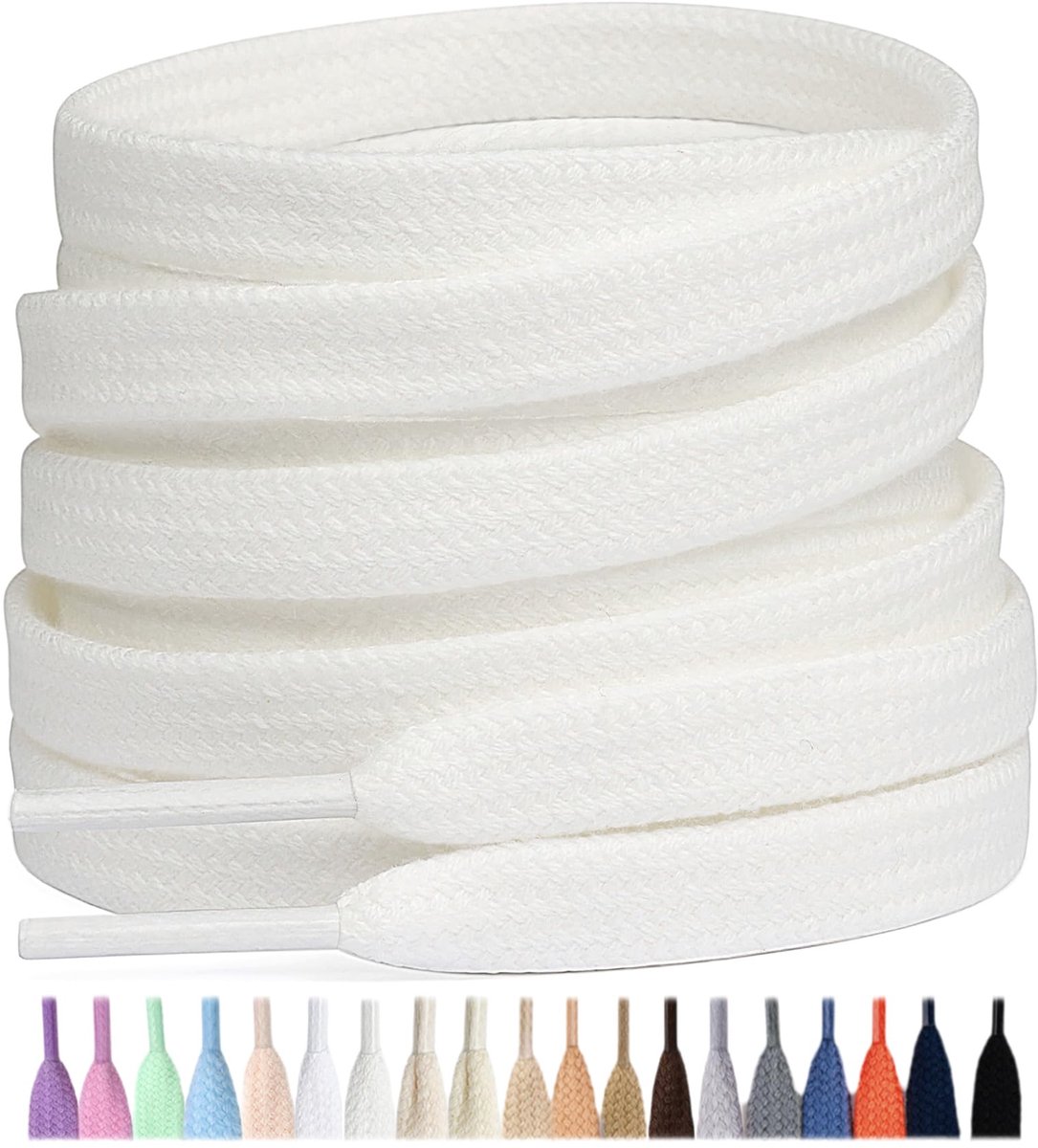 Stepace 2 paar platte schoenveters van 100% katoen, 8 mm breed scheurvaste veters voor sneakers, sportschoenen - ShopVlot