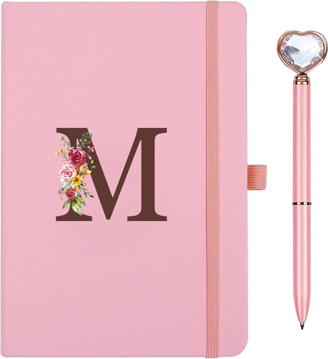 Gepersonaliseerd notitieboek in A5-formaat met initialen, PU-lederen dagboek met pen, dagboek voor volwassenen - ShopVlot