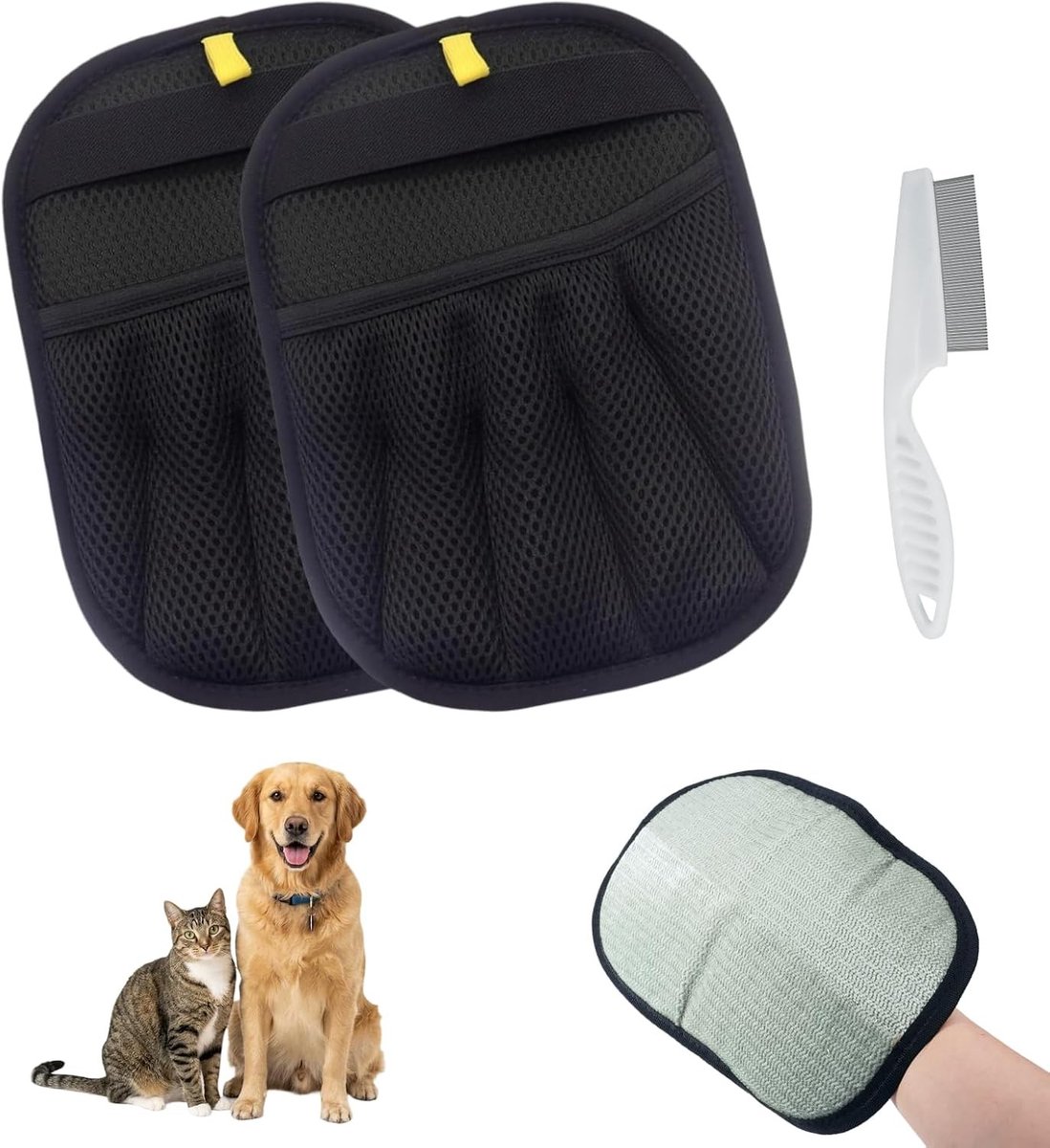 Dierenhaarverwijderingshandschoenen - 2 stuks, wasbare ontharingshandschoenen voor bank, kleding en beddengoed, ideaal voor katten en honden, elektrostatisch design
