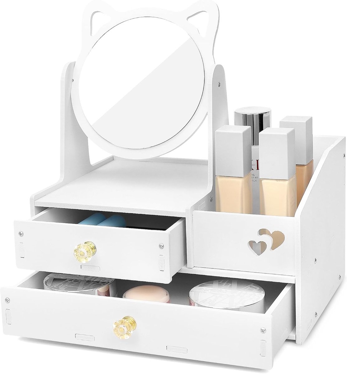 Medicijnkastje met Spiegel - Wit - 29 x 20 x 17 cm - Met 360° Draaibare Spiegel - Voor Cosmetica