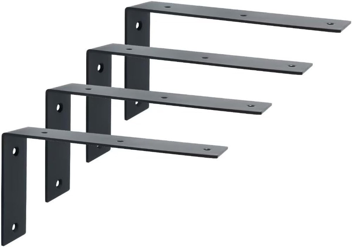 Wandbeugels voor Planken, 4 Stuks L-vormige Steunen van RVS, 90° Hoeksteunen voor Houten Planken (226 x 126 mm)