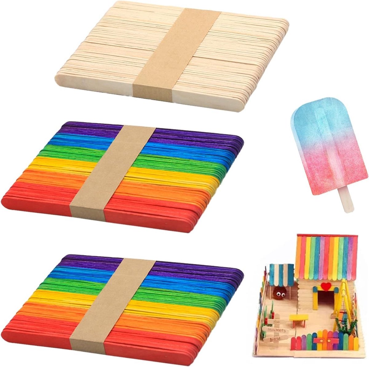150 Kleurige Houten Stokken voor Creatieve Knutselprojecten, DIY Speelgoed en Handgemaakte Activiteiten voor Kinderen, 114 x 10 x 2 mm