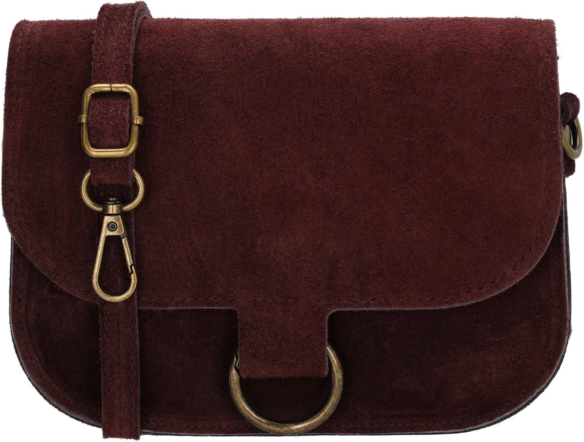 Charm London Vittoria Crossbodytas - Suede - Damestas - Schoudertas - Verstelbare Schouderband - Afneembare Schouderband - Compact - Leren Dames Tas - Donker Bordeaux