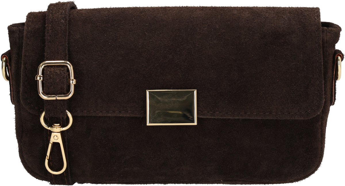 Charm London Vittoria Crossbodytas - Suede - Damestas - Schoudertas - Ritsvak - Verstelbare Schouderband - Afneembare Schouderband - Leren Dames Tas - Donkerbruin