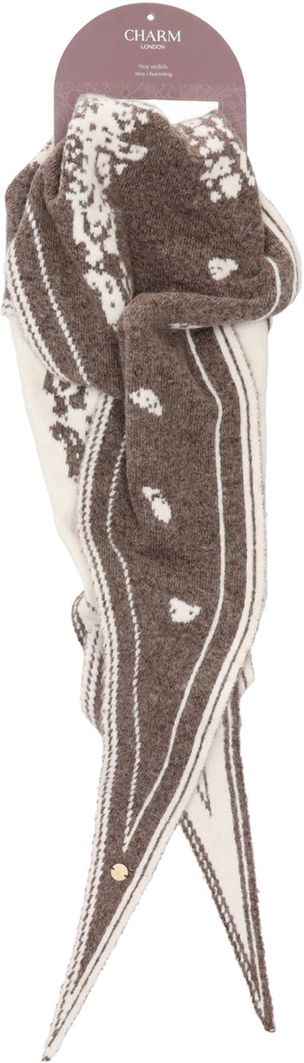 Charm London Winter Must Haves Sjaal - Onesize - Paisley Print - Dubbelzijdig - Bruin - Off White - Warme Wintersjaal - Dames - Donkerbruin