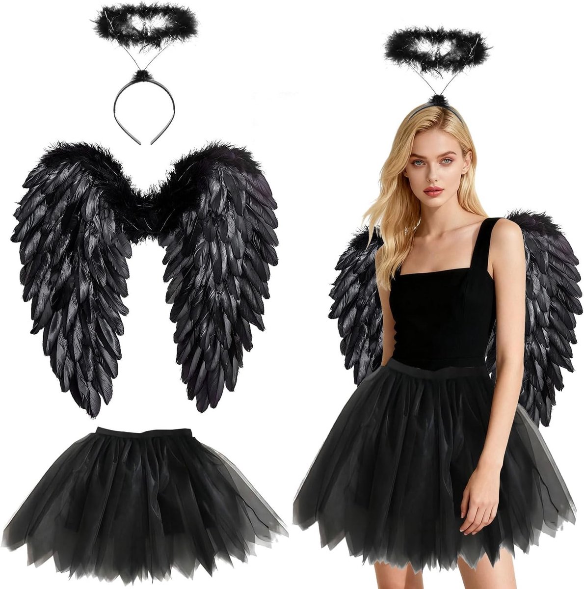 Volwassenen Engel Kostuum met Vleugels en Halo, Perfect voor Halloween en Feestjes, Inclusief Tutu Rok en Engelachtige Accessoires