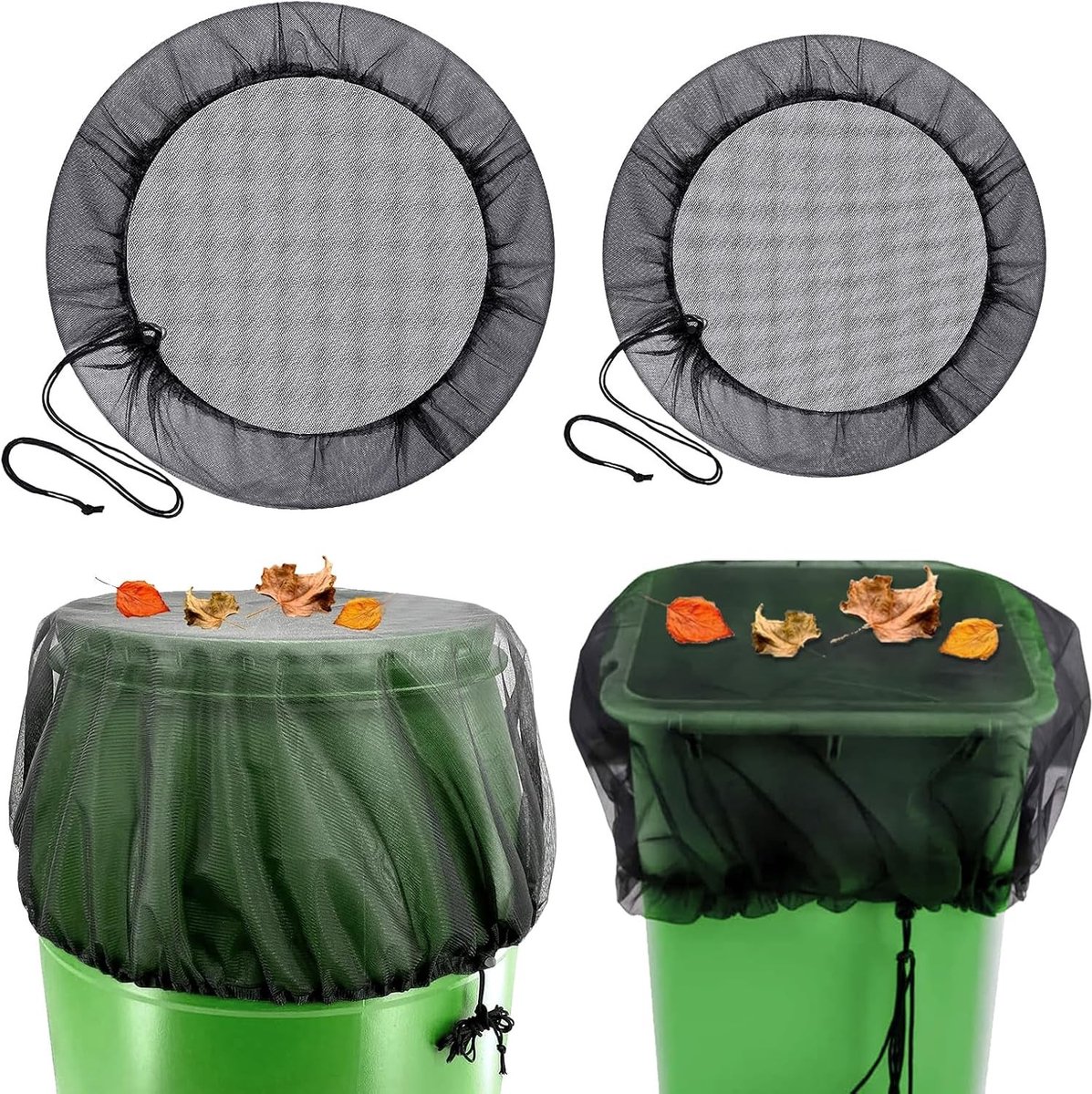Set van 2 verstelbare regenton netten, beschermende hoes met trekkoord, bescherming tegen bladeren en insecten, ideaal voor regenwateropvang (diameter 95 cm en 100 cm)