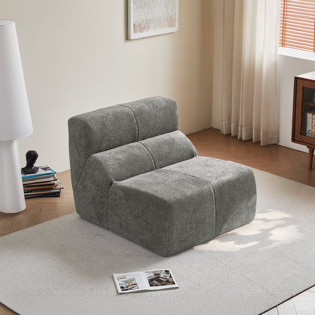 MODENUIT Zitbank 1-Zits 79 Cm - Compressie Sofa Met Hoogdicht Schuim - Voor Woonkamer En Kantoor - Velvet Lichtgrijs