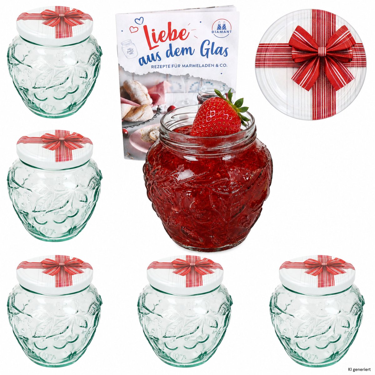 6-delige set jamfles 580ml FRUTTA VASO met fruit-relief + TO82 deksel cadeau