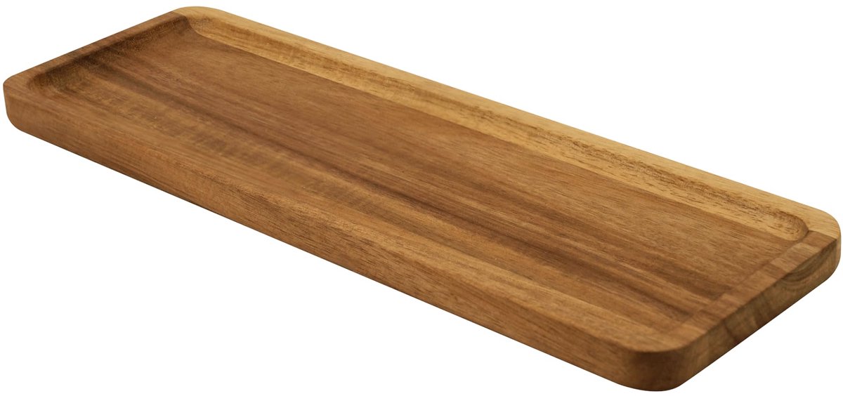 Famanu – Houten dienblad rechthoekig van acaciahout, afmetingen 28 x 10 x 1,5 cm, ideaal voor het serveren van snacks en drankjes