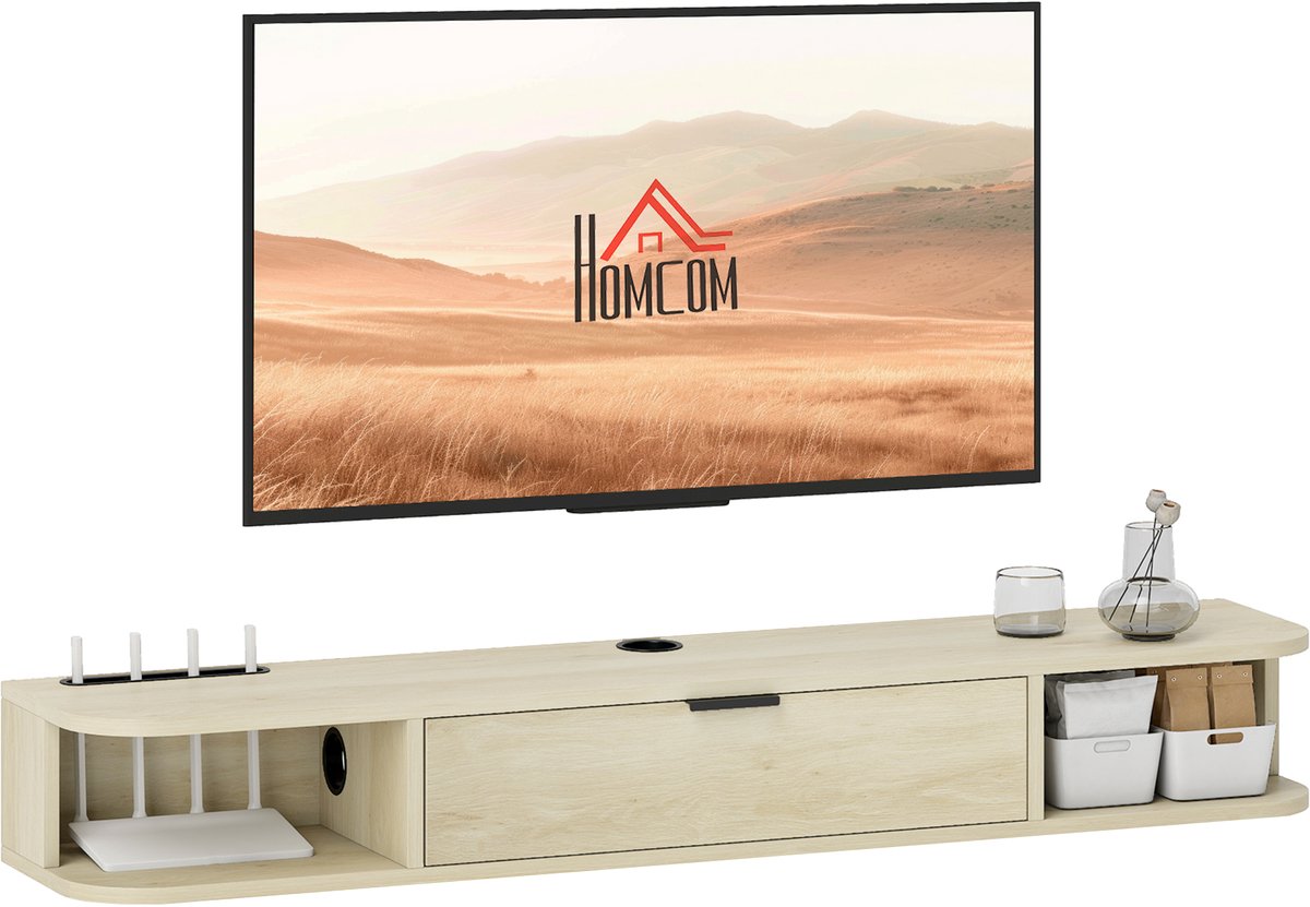 HOMCOM TV-meubel - Spaanplaat - 120x24x16cm - Natuurlijk hout