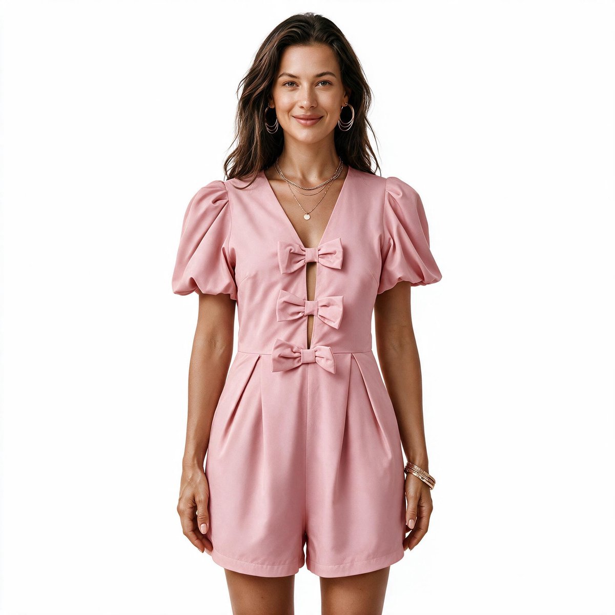 Imily Bela Dames Playsuit met Strikdetails en Pofmouwen