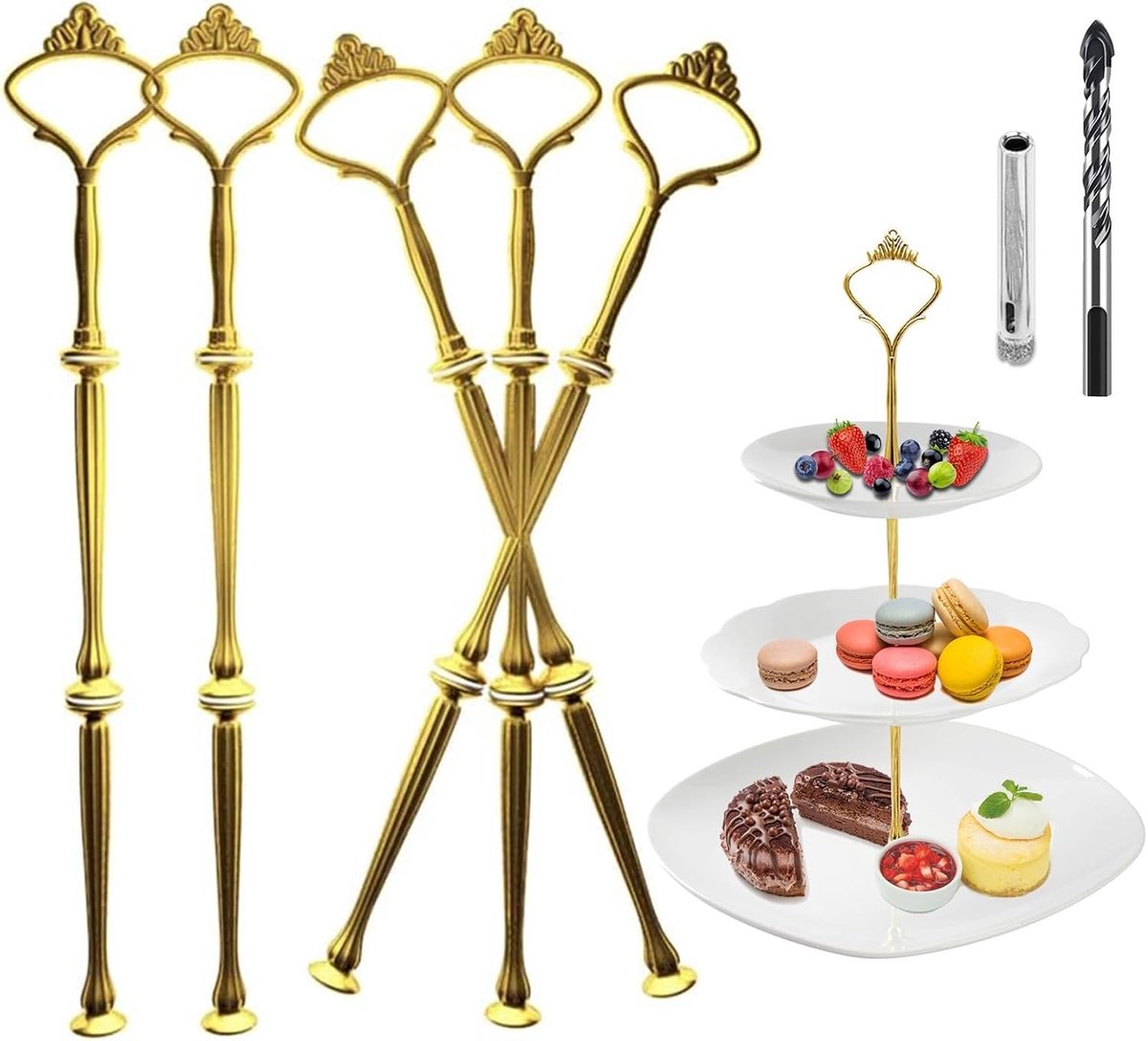 Taartstandaard - Goud - 2/3 Niveaus - Metalen Set voor Taart en Cupcakes - Voor Bruiloften en Feestjes
