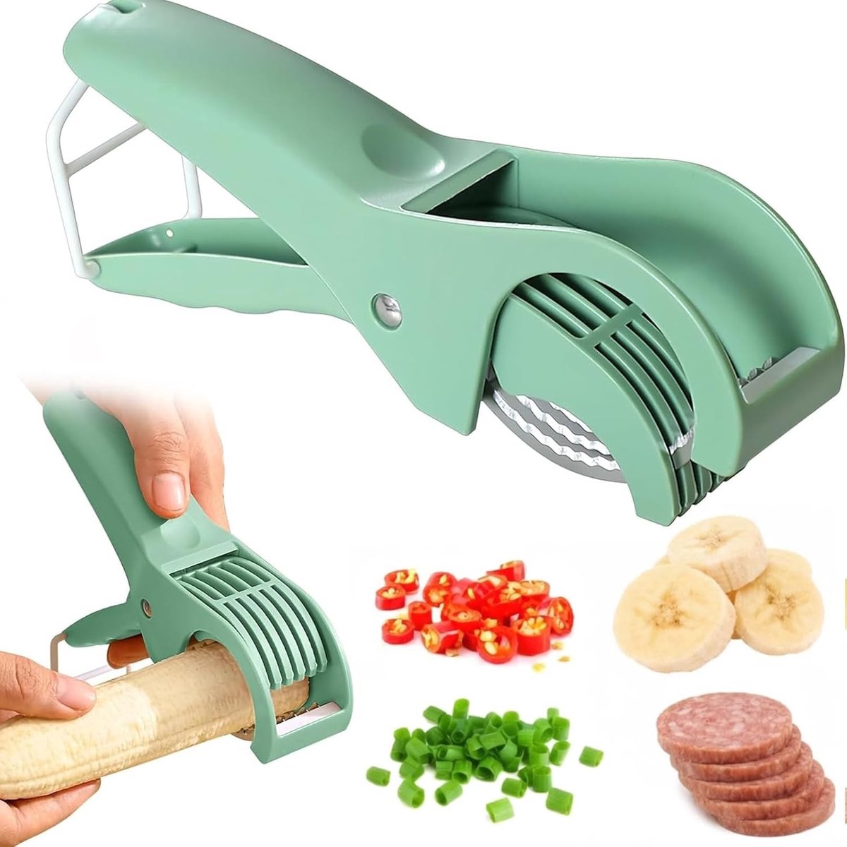 Handmatige Groentesnijder - Groen - 17,5 cm - Roestvrij Stalen Mes - Voor Groenten en Fruit
