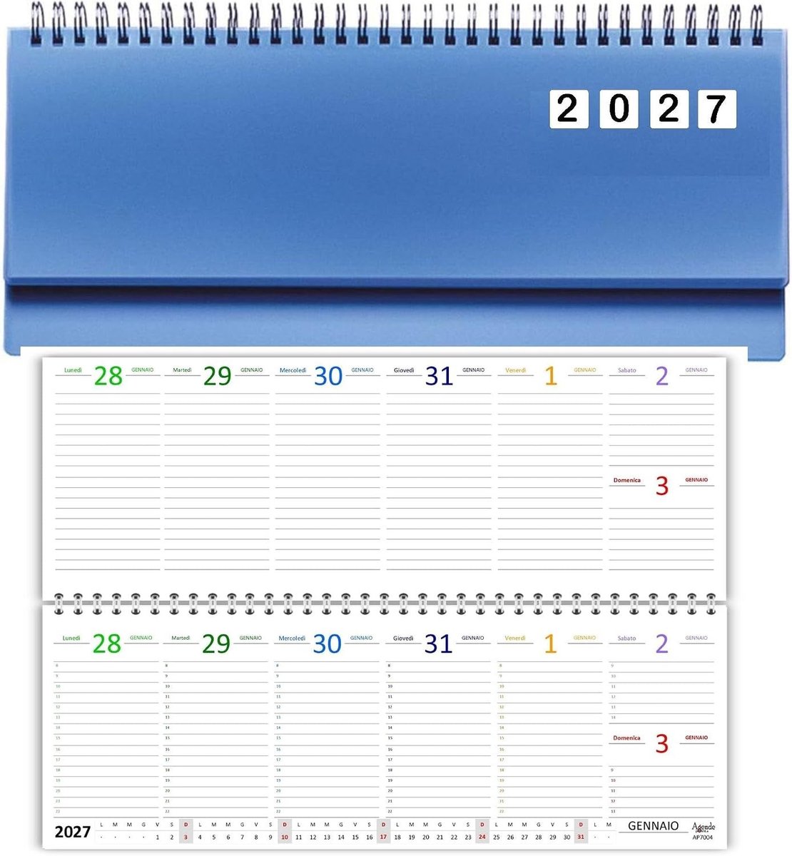 Weekplanner - Lichtblauw - 10 x 30 cm - Spiraalbinding met PVC Omslag - Voor Persoonlijk en Professioneel Gebruik