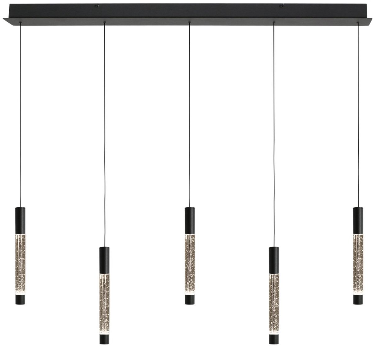 Hanglamp Alisio 4578ZW 5-lichts van Steinhauer in zwart, gemaakt van glas en metaal, hoogte instelbaar voor binnengebruik