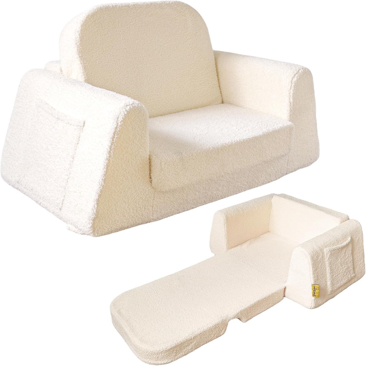 BanaSuper Kinderbank Uitklapbaar, 2-in-1 Slaapbank voor Kinderen, Beige - ShopVlot