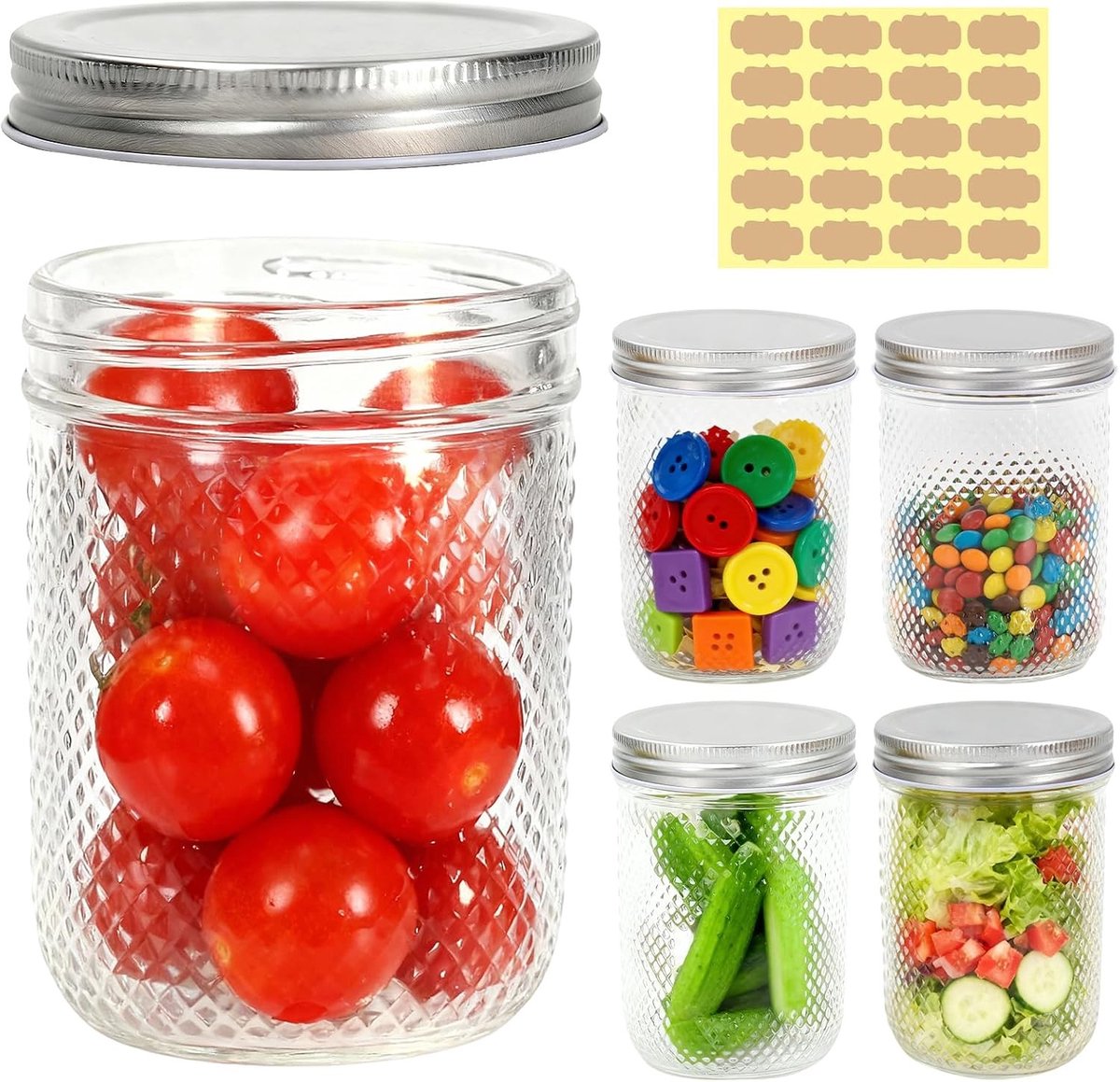 Glazen Pot - Transparant - 500 ml - Luchtdichte Pot met Etikettendeksel - Voor Inmaken en Opslag