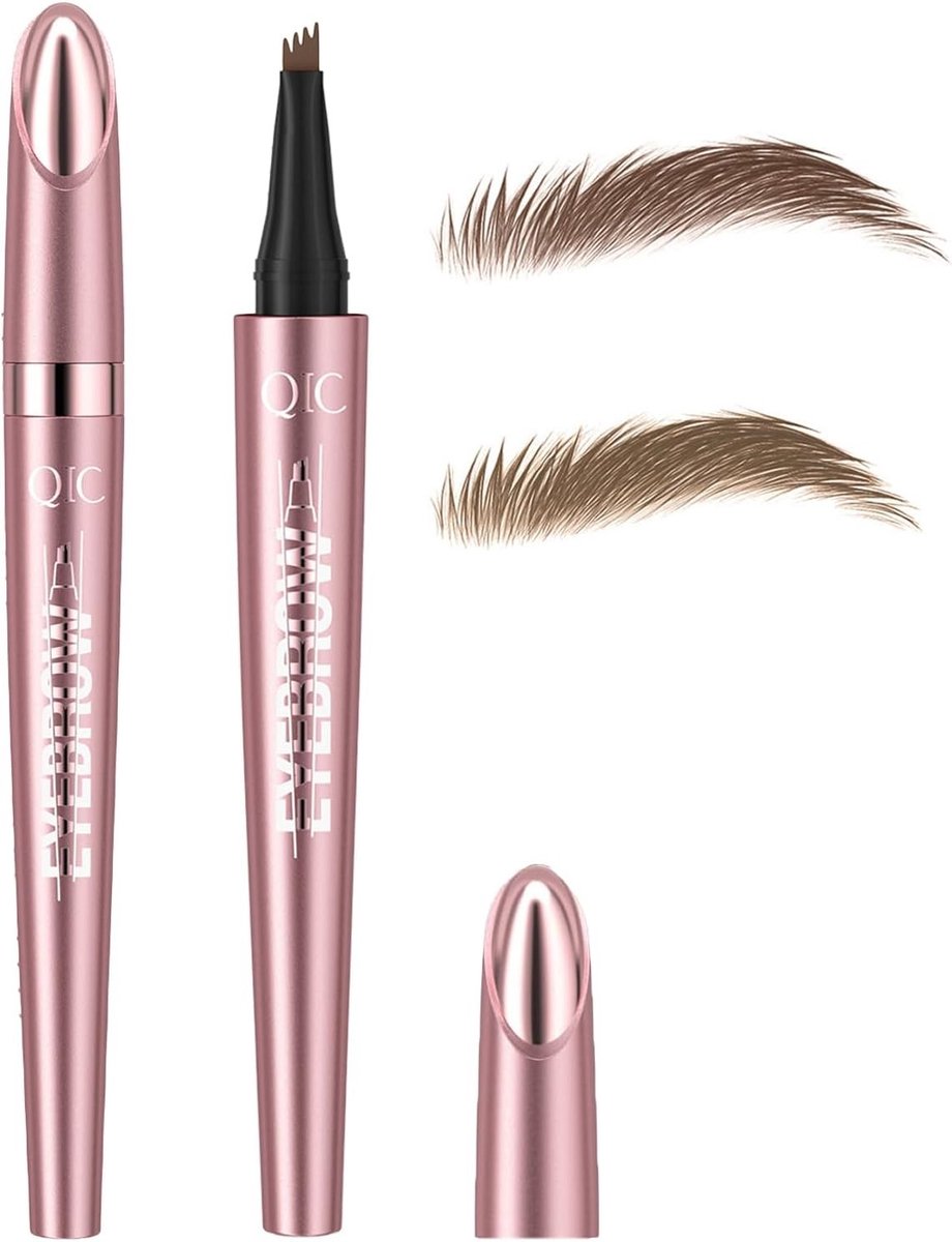 Microblading Oogbrow Pen Set van 2 met 4 Micros Fork Tips, Waterproof en Vervaagbare Formule voor Natuurlijke Uiterlijk in Lichtbruin en Donkerbruin voor Vrouwen, Beginners en Professionals