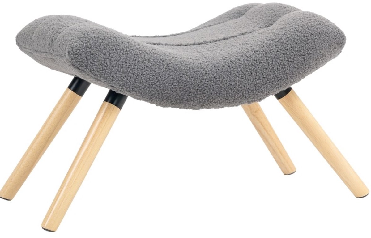 REDOM - Hocker - Berberfleece bekleding - Met stabiele houten poten - Als zit- en voetenbank - Moderne stijl - Woonkamer en slaapkamer - Stof - Donkergrijs - 67 x 45 x 38 cm