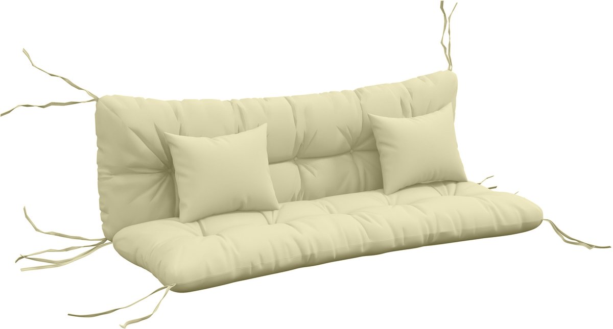 Outsunny Set zitkussens voor buiten-Polyester, PP-katoen-150L x 50B x 12H cm-Crèmewit